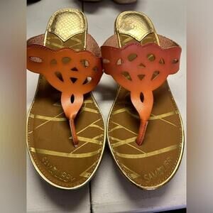 Sam and Libby Orange Cut Out Slide Sandals 2.5" Cork Wedge Size 81/2 NWOT or box